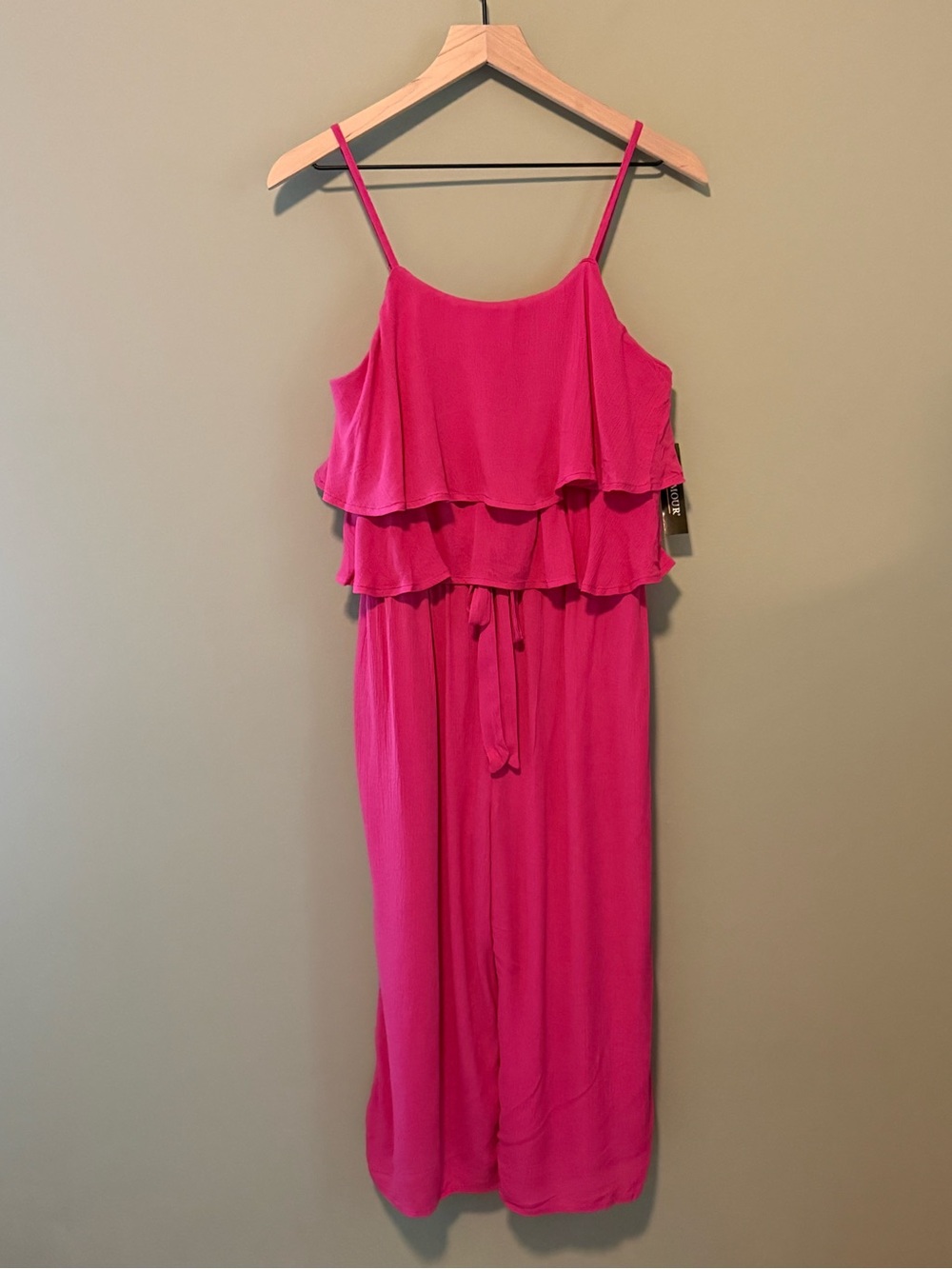 Glamour Hot Pink Tiered Ruffle Jumpsuit with Spaghetti Straps | S | NWT
